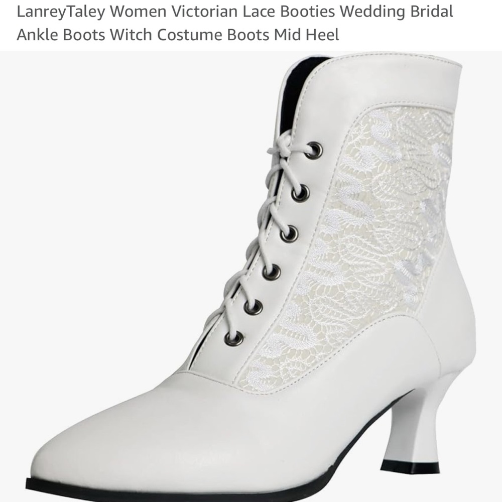 Size 9 White Victorian Bridal Witch Shoes